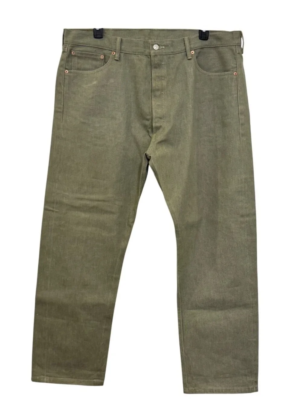 Levis 501 Mens Olive Green Straight-Leg Jeans W42 L32 Cotton Denim